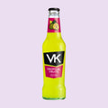 275ml glass bottle of VK Tropical Fruits with vodka and fruit juice.
