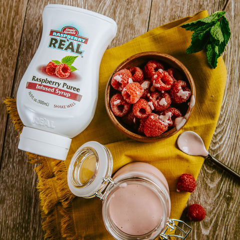 Reál raspberry puree syrup, Reál syrups are perfect for cooking & baking, making cocktails or mocktails and dirty sodas. 