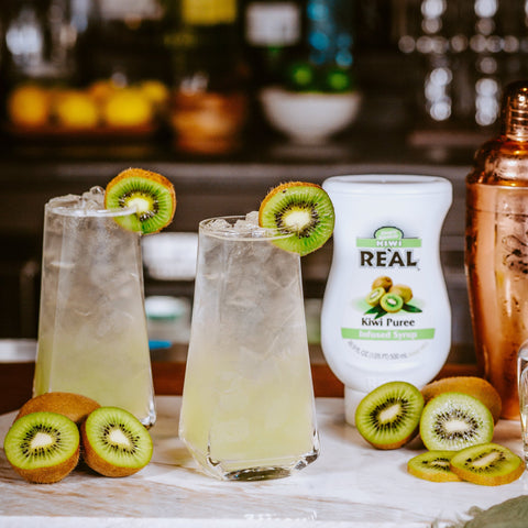 Two cocktails that have been made using Real kiwi puree syrup, a vegan and gluten free syrup that is a perfect cocktail and mocktail syrup. 