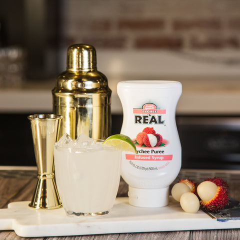 A cocktail made with Real lychee puree syrup, Real syrups are perfect for cooking & baking, making cocktails or mocktails and dirty sodas. 