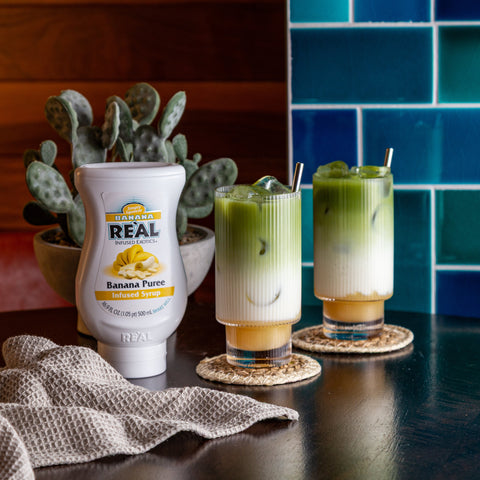 Two banana matcha's made with Real banana puree syrup.  