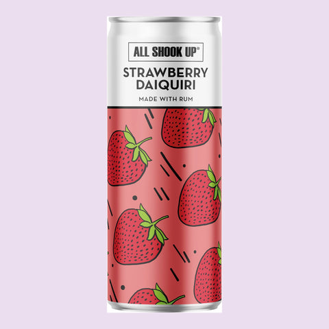 All Shook Up strawberry daiquiri premixed, ready to drink canned cocktail. 