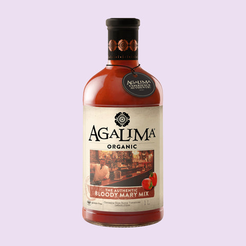 A 1L glass bottle of Agalima Organic Bloody Mary Mix