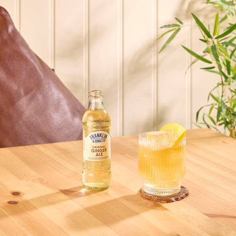 A glass bottle of Franklin & Sons original ginger ale, a premium soft drink & mixer.  