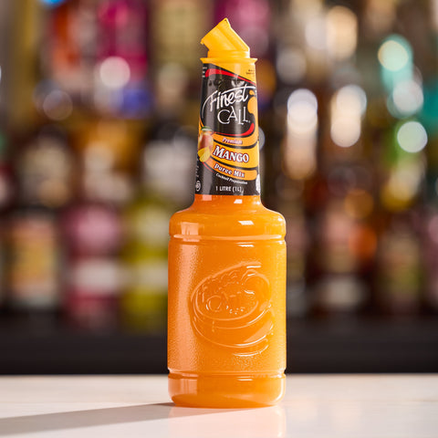 A bottle of Finest Call mango puree mix, a premium cocktail or mocktail syrup. 