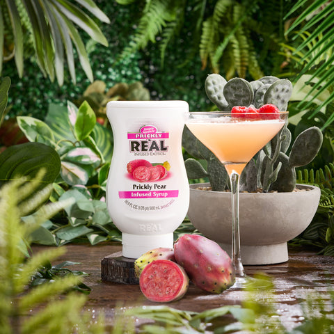 A cocktail made using Real prickly pear syrup, Real syrups are perfect for cooking & baking, making cocktails or mocktails and dirty sodas. 