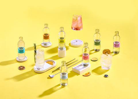 Franklin & Sons Tonic Water range, with different flavoured tonics and drinks around the bottles.  