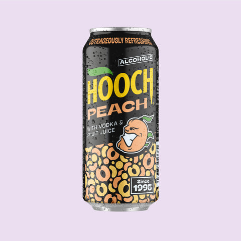 A can of Hooch Peach, made with vodka and fruit juices. 