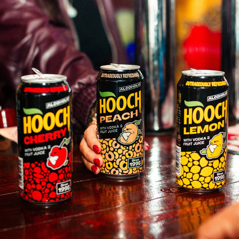 Three cans of Hooch premixed and ready to drink alcopops. 