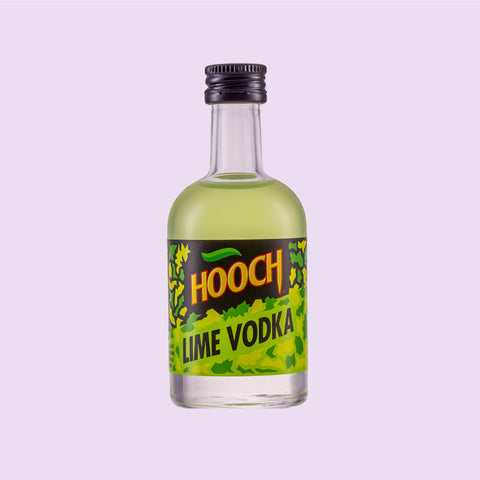 Miniature bottle of Hooch spirit, lime vodka, the bottle contains a double shot. 