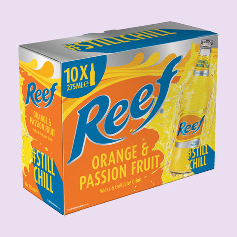 A Box of 10 x 275ml Reef Orange and Passion Fruit