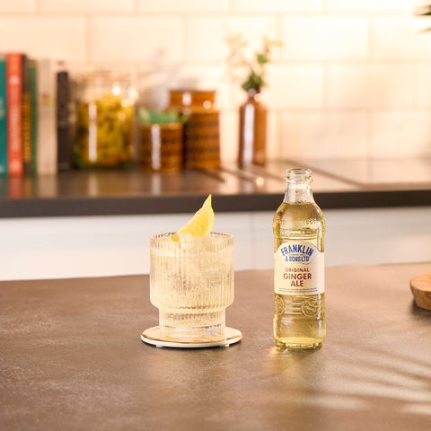 A glass bottle of Franklin & Sons original ginger ale, a premium soft drink & mixer.  