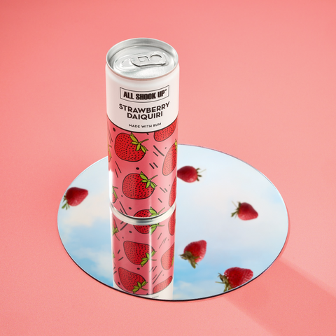 All Shook Up strawberry daiquiri premixed, ready to drink canned cocktail. 