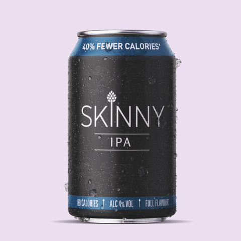 Skinny IPA can on a light purple background