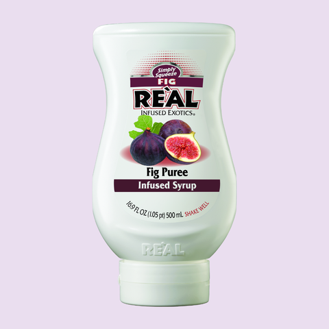 A bottle of Reál fig infused puree syrup, perfect for making cocktail and mocktails.