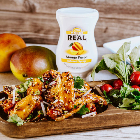 Real mango puree featured on board