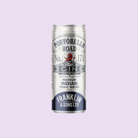 A can of Franklin & Sons Premium Indian Tonic & Portobello Road Gin, a premixed ready to drink spirit and mixer drink.
