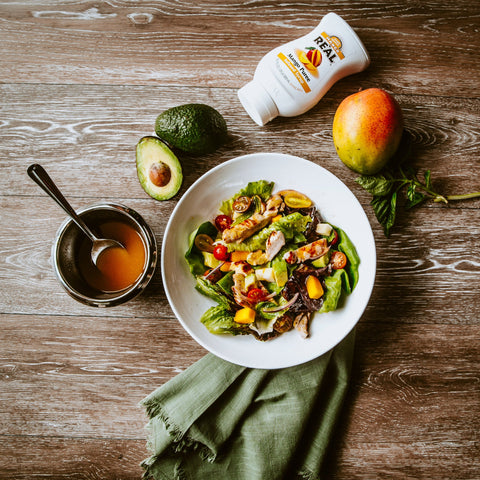 Real mango puree incorporated in salad  bowl 