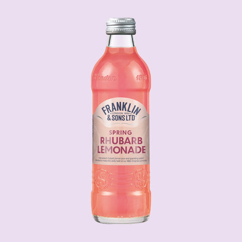 A glass bottle of Franklin & Sons spring rhubarb lemonade, a premium soft drink. 