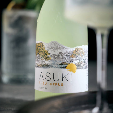 A bottle of Asuki Yuzu Citrus Liqueur, an Asian inspired liqueur. 