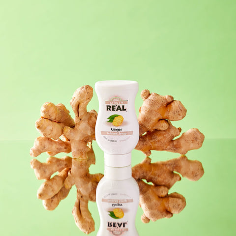 Real Ginger infused syrup, Real syrups are perfect for cooking & baking, making cocktails or mocktails and dirty sodas. 