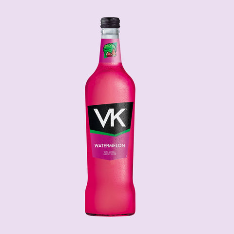 A 70cl glass bottle of a watermelon flavoured VK alcopop with vodka and fruit juice