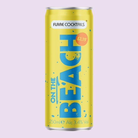 Yellow can of ready to drink Flare Cocktails On the Beach flavour. 