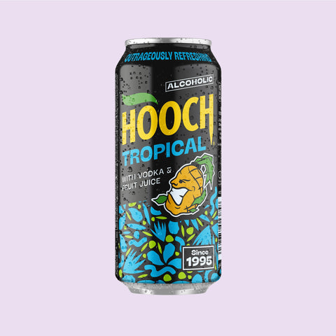 A Hooch tropical can, a ready to drink, premixed vodka alcopop. 