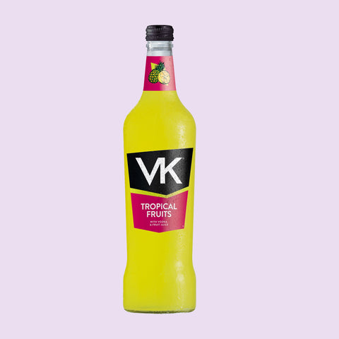 70cl glass bottle of VK tropical fruits with vodka and fruit juice.