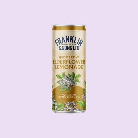 A can of Franklin & Sons Hedgerow Elderflower Lemonade, a premium soft drink. 