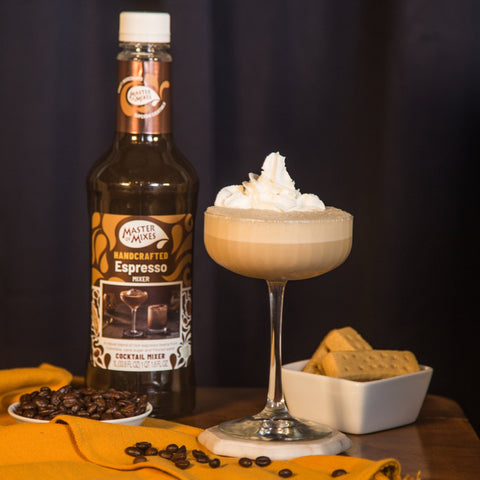 A cocktail made with Master of Mixes espresso mixer, the perfect bar ingredient for making cocktails & mocktails.