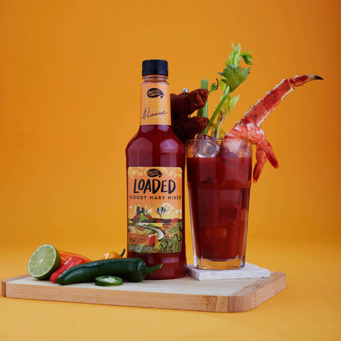 MOM loaded Bloody Mary Mixer bottle by glass