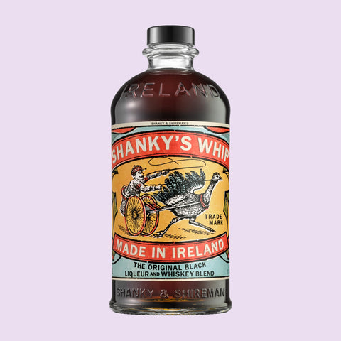 Bottle of Shanky's Whip black Irish whiskey liqueur, a perfect drink to have over ice or as an Irish coffee. 