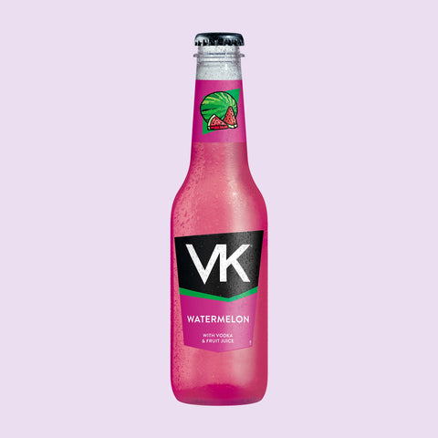A 275ml plastic bottle of a watermelon flavoured VK alcopop with vodka and fruit juice