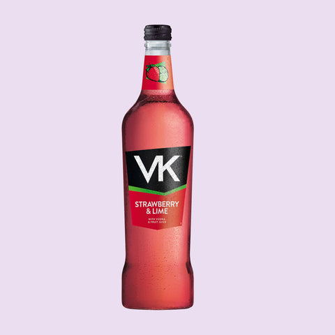 70cl glass bottle of VK Strawberry & Lime alcopop with vodka and fruit juice.