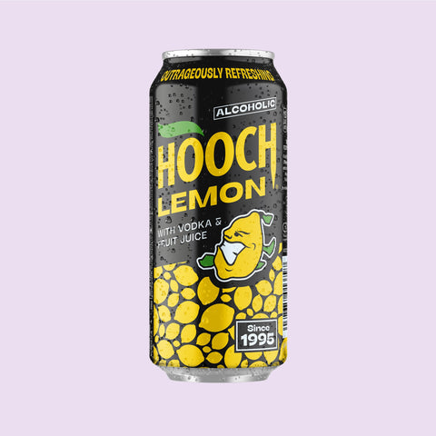 A Hooch Lemon can, Hooch is a ready to drink, premixed vodka alcopop. 