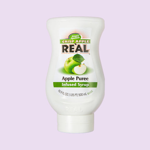 A bottle of Re'al Crisp Apple Puree Infused Syrup. 