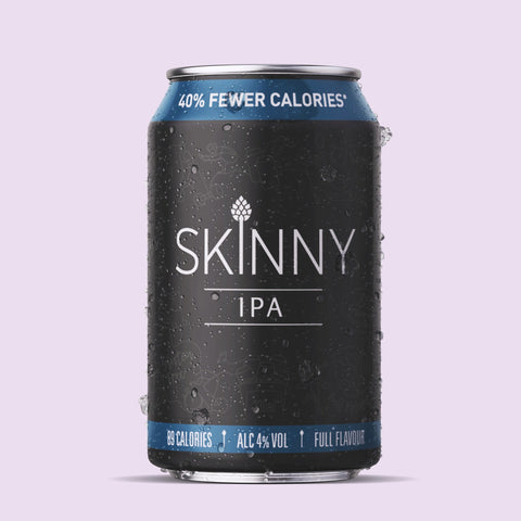 Skinny IPA can on a light purple background