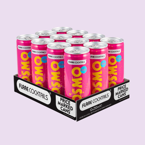 A pack of Flare ready to drink canned Cosmopolitan cocktails. 