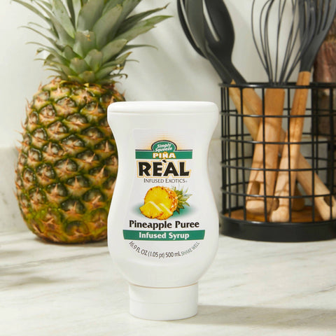 A bottle of Re'al Pineapple Puree Infused Syrup. 
