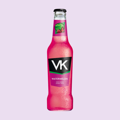 A 275ml glass bottle of a watermelon flavoured VK alcopop with vodka and fruit juice
