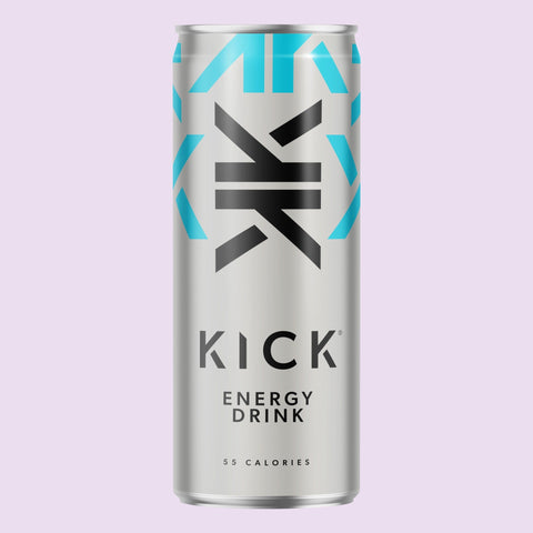 A can of KICK energy drink, a low calorie energy drink. 