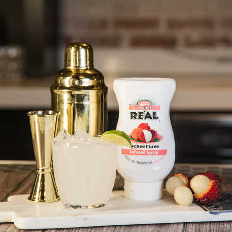 A cocktail made with Real lychee puree syrup, Real syrups are perfect for cooking & baking, making cocktails or mocktails and dirty sodas. 