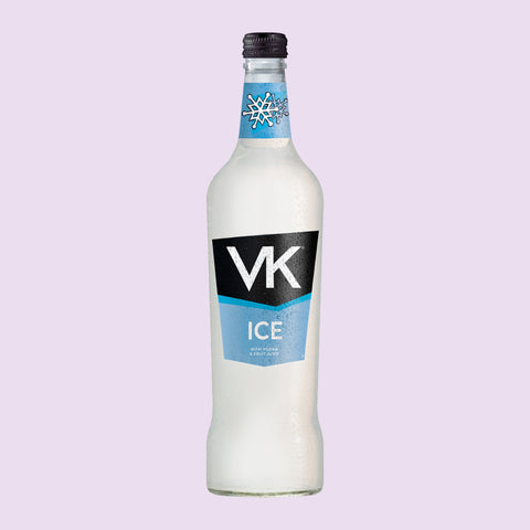 Bottle of VK Ice on a light purple background