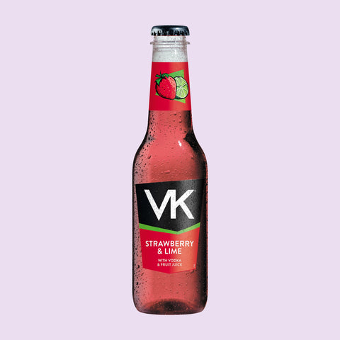 275ml plastic bottle of VK Strawberry & Lime alcopop with vodka & fruit juice.