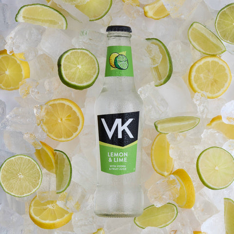 Bottle of Lemon & Lime VK in ice