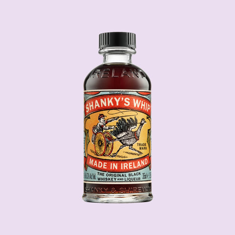 Bottle of Shanky's Whip black Irish whiskey liqueur, a perfect drink to have over ice or as an Irish coffee. 