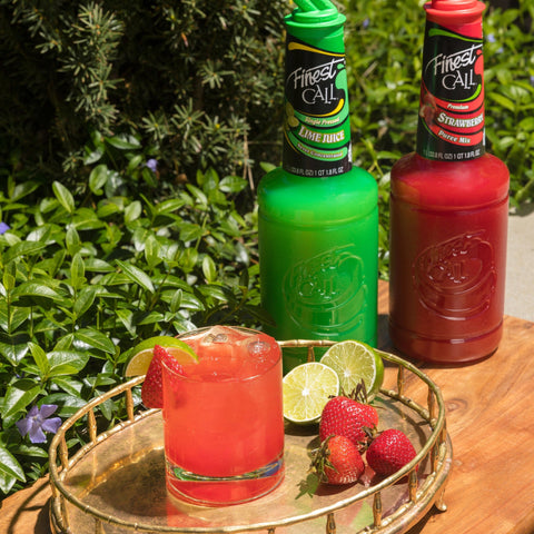 Finest Call Single Pressed Lime Juice and Strawberry Puree Mix with a serve