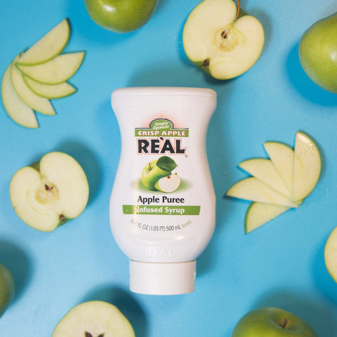 A bottle of Re'al Crisp Apple Puree Infused Syrup. 
