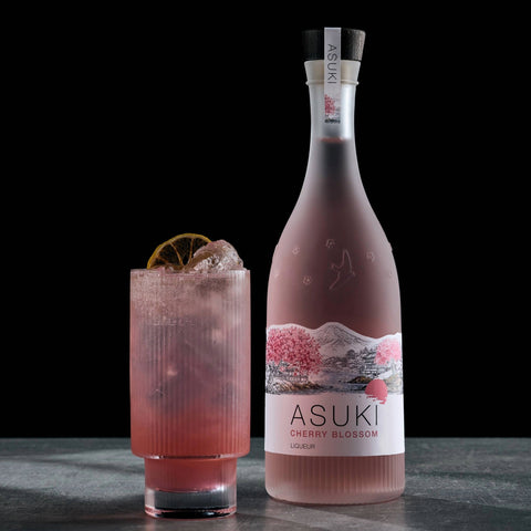 A cherry Blossom cocktail made with Asuki Cherry Blossom Liqueur. 